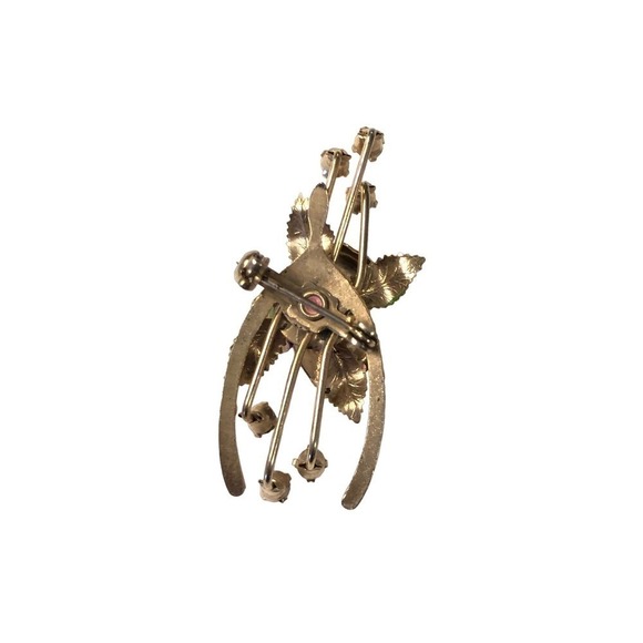 Vintage 1930-40's wishbone rhinestone & enamel flower pin - Picture 3 of 3